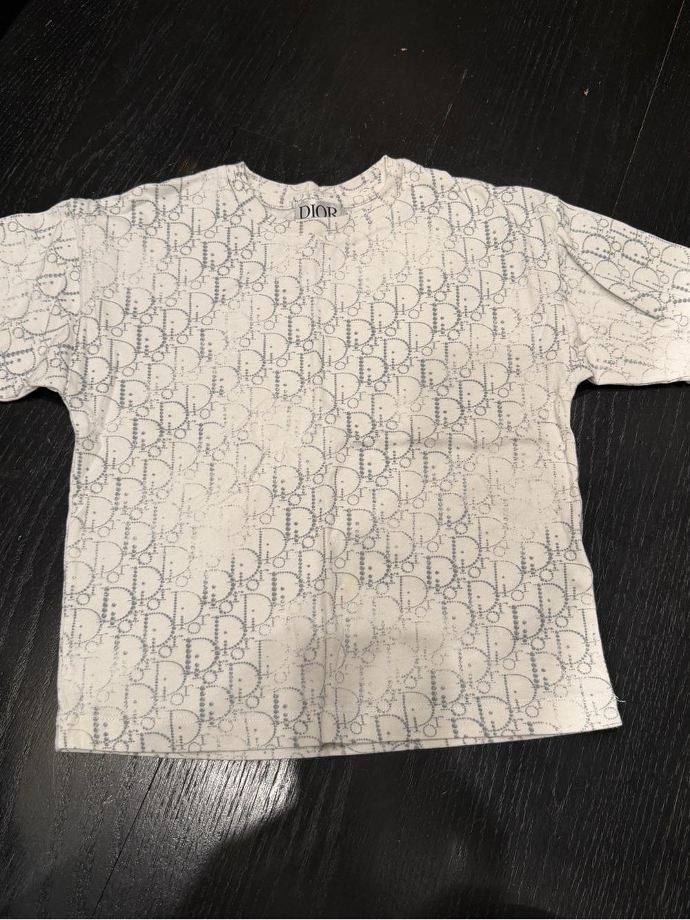 Dior Kids White Tee with All-Over Grey Logo Print